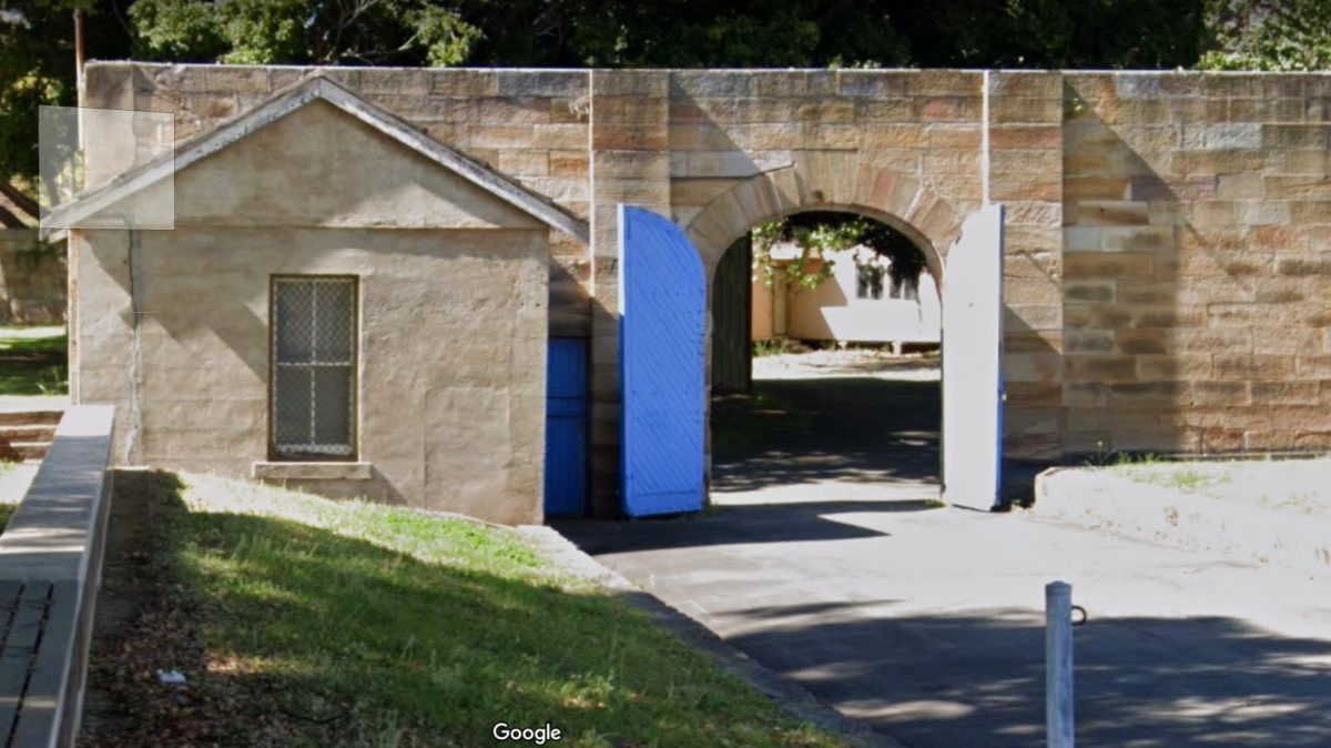 Entrance to the Gipps Yard which housed a Timber Yard, Stores and a temporary Farm (1821-1838). Later it housed the Gipps Solitary Confinement Building (3 storey, 72 solitary cells, 1838-1880).
