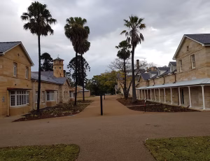 Visit the Parramatta Female Factory - 1818 Matron's Cottage & Administration Building - left, 1818 Lying In Hospital on right